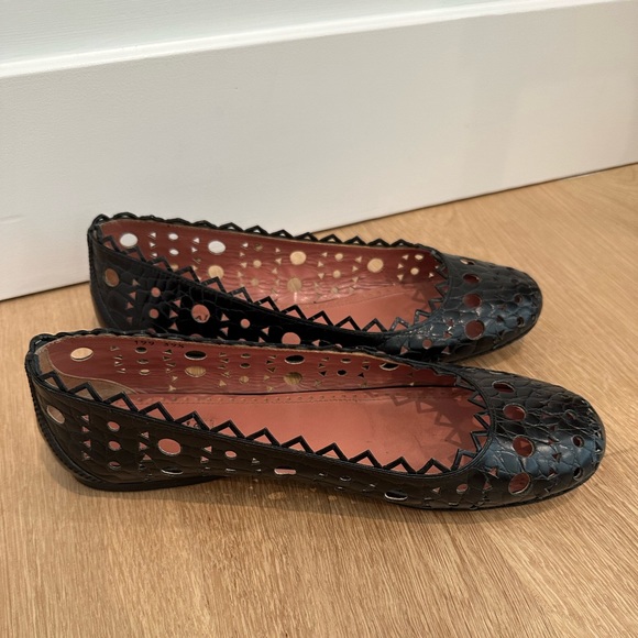 Alaia black croc leather laser cut ballet flat, size 9.5 - Picture 1 of 5